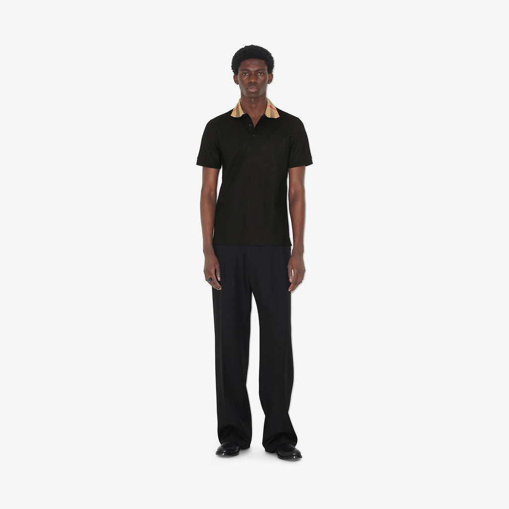 Check Collar Black Cotton Poloshirt