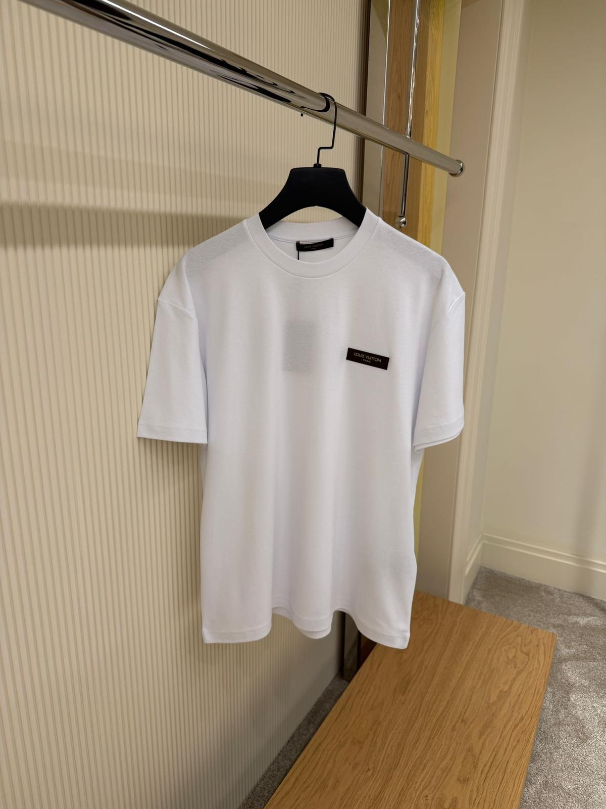 Gold-Stamped Leather Patch White T-shirt