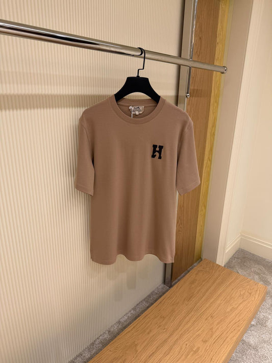 Brown Cotton T-shirt with Patch
