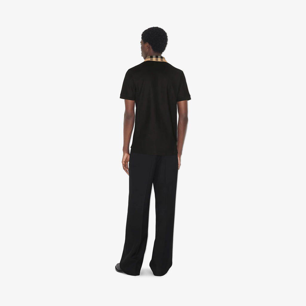 Check Collar Black Cotton Poloshirt