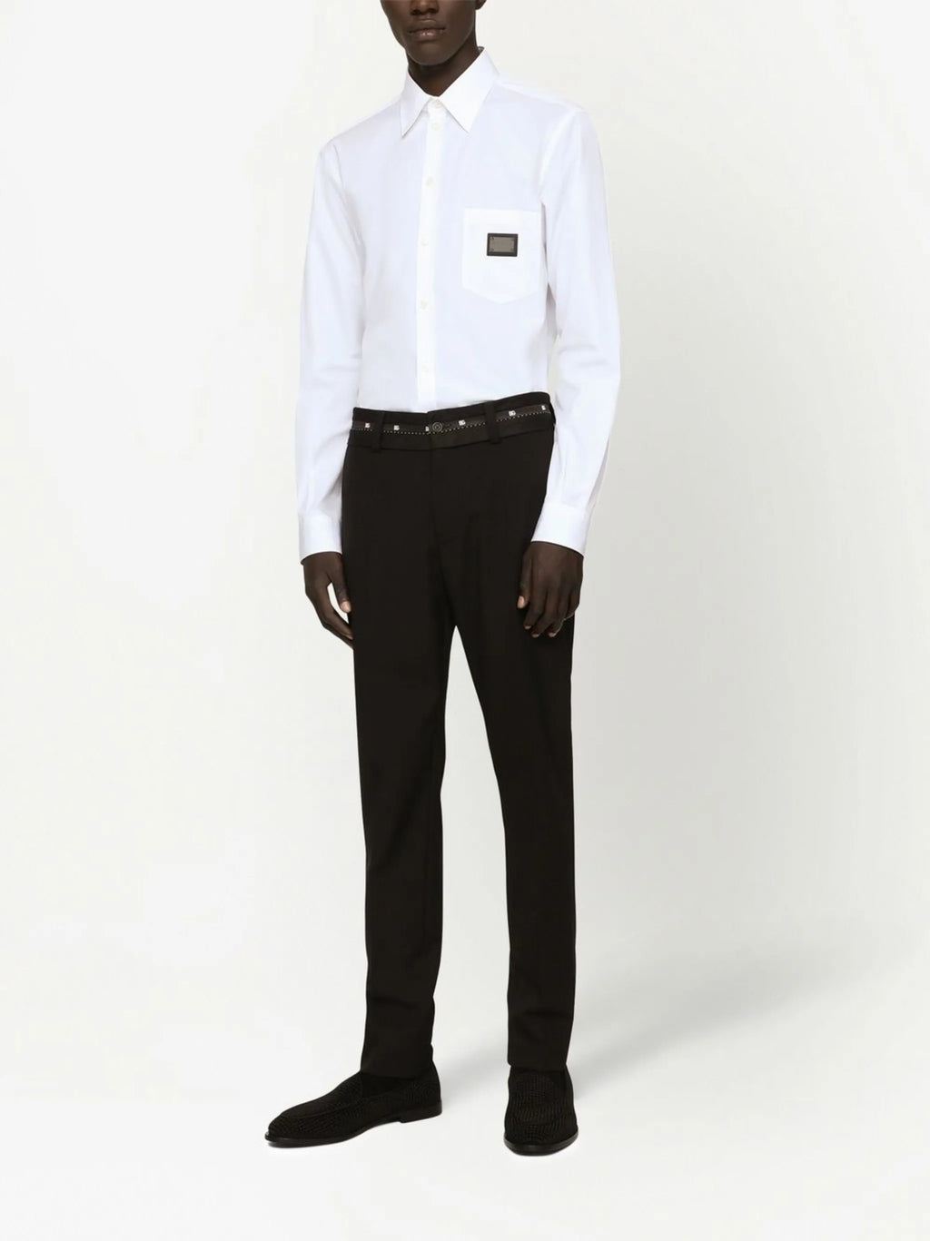 Logo-Plaque White Cotton-Poplin Shirt