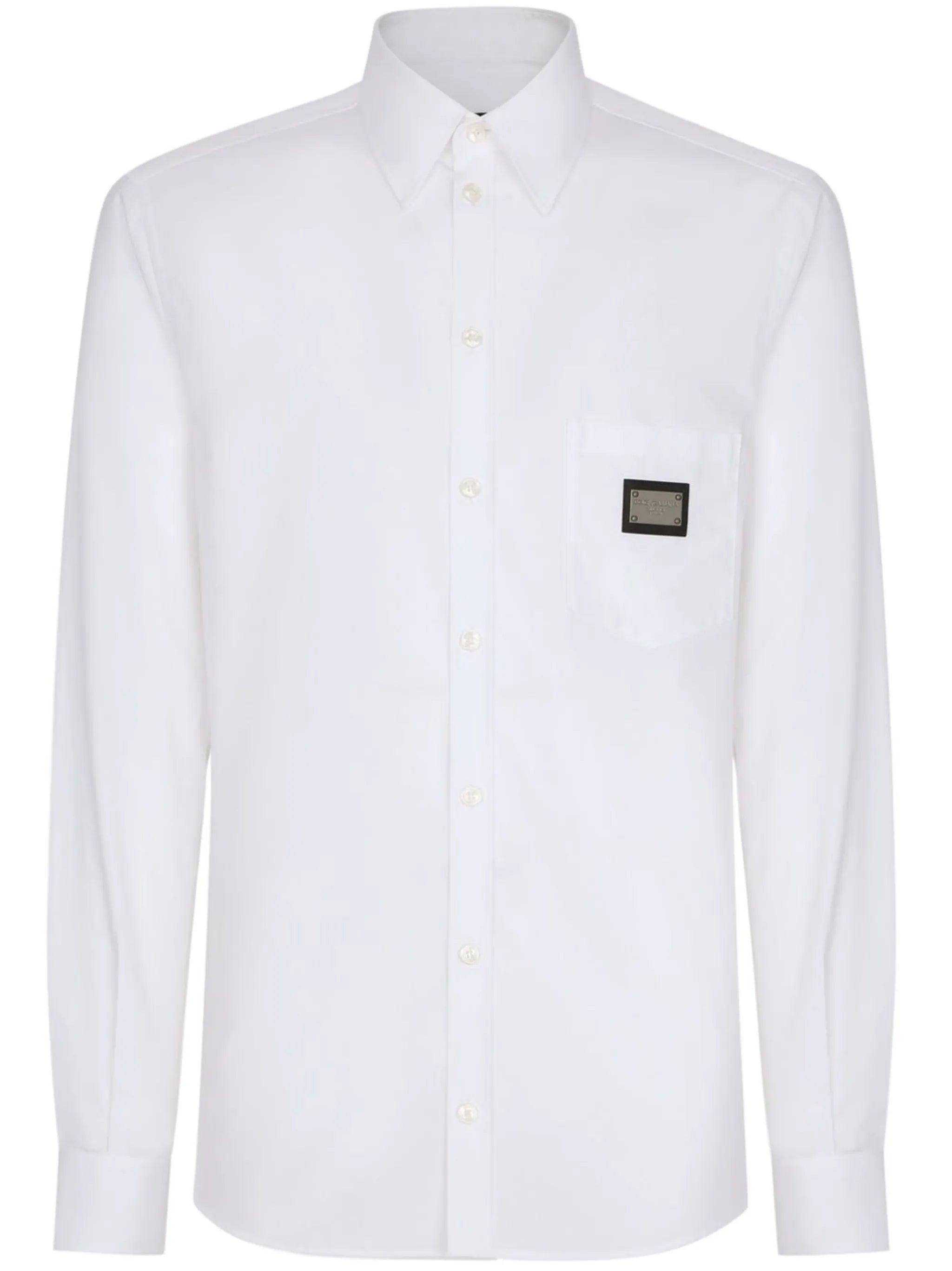 Logo-Plaque White Cotton-Poplin Shirt