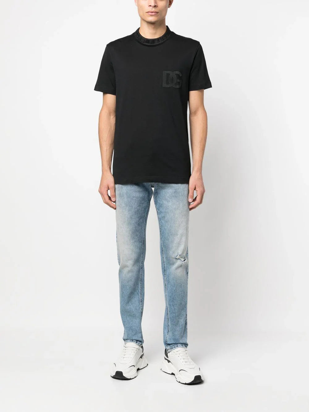 Black Cotton T-shirt with DG Embroidery - Exclusive Wear