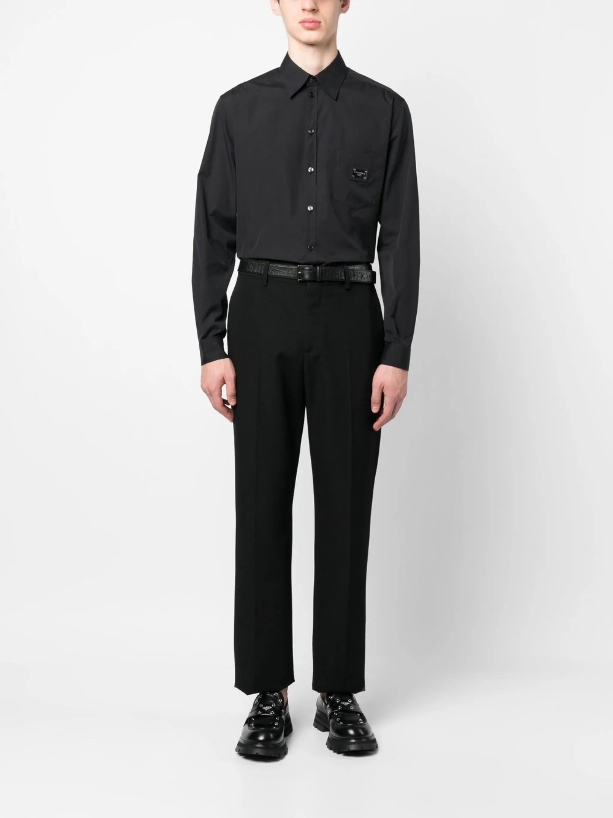 Logo-Plaque Black Cotton-Poplin Shirt