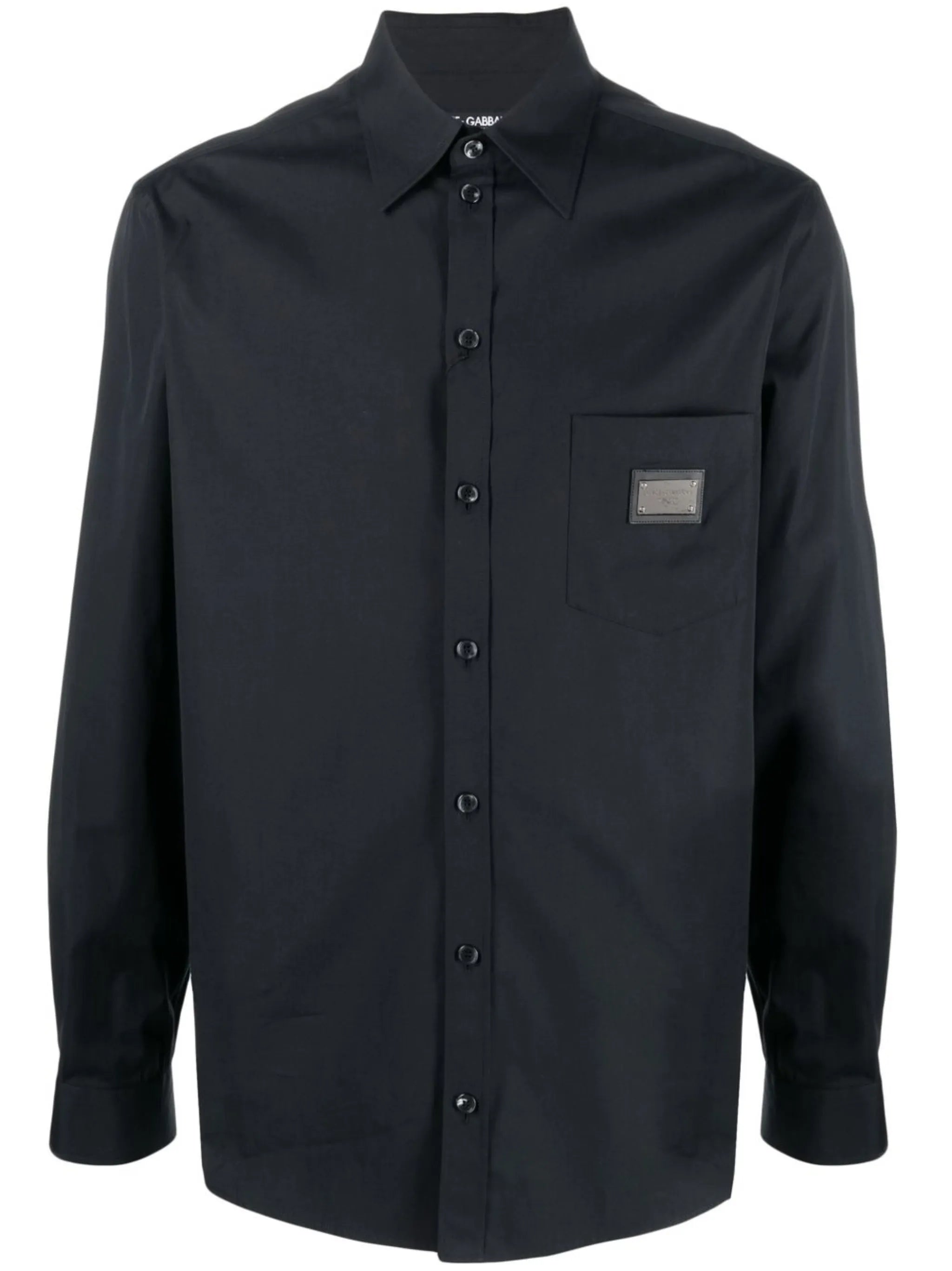 Logo-Plaque Black Cotton-Poplin Shirt
