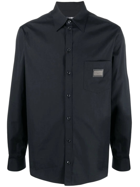 Logo-Plaque Black Cotton-Poplin Shirt