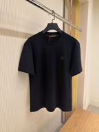 Black Cotton T-shirt with Logo Patch