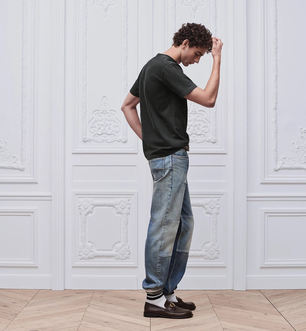 Grey T-shirt with Pocket and Leather Patch