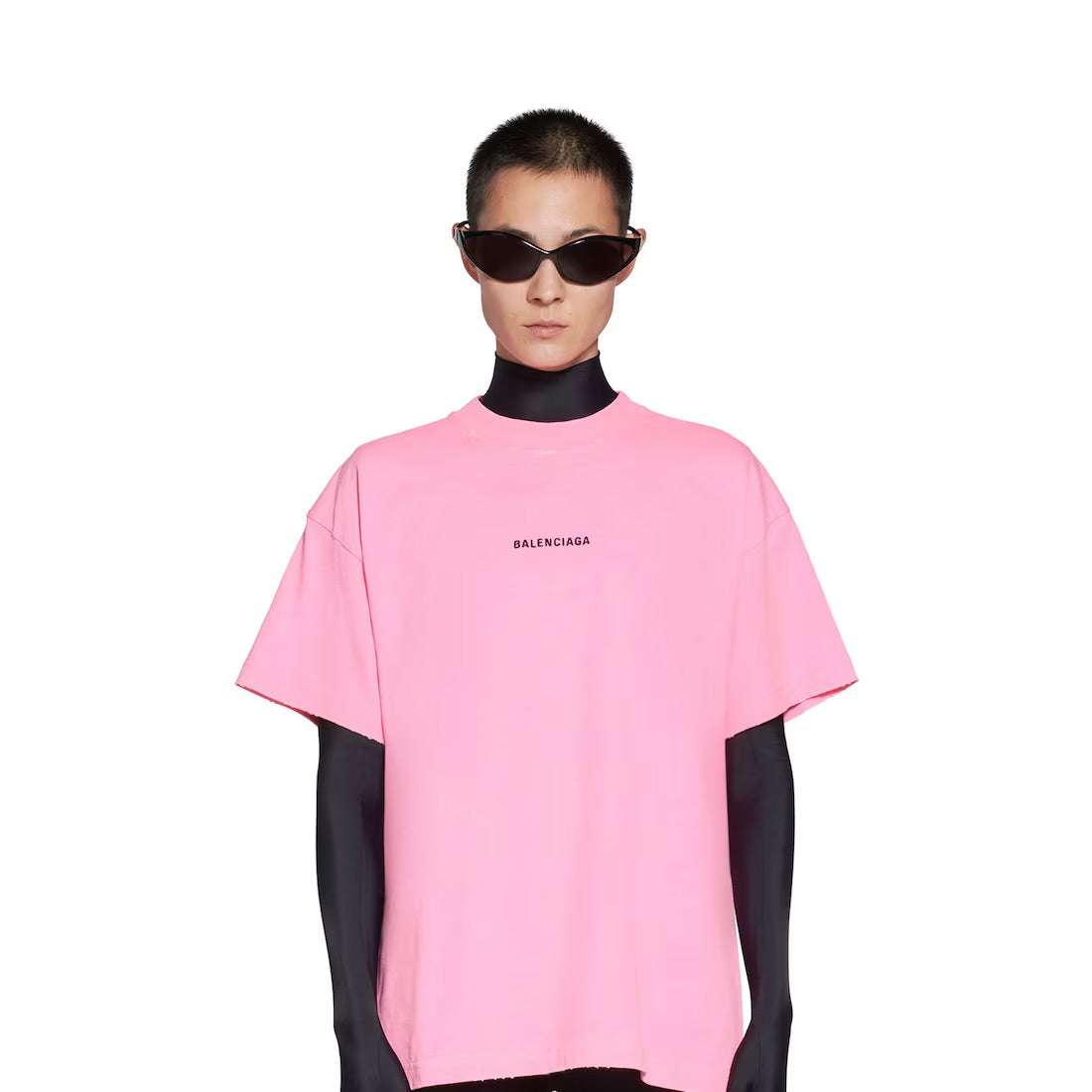 Distressed Effect Pink Oversize T-shirt