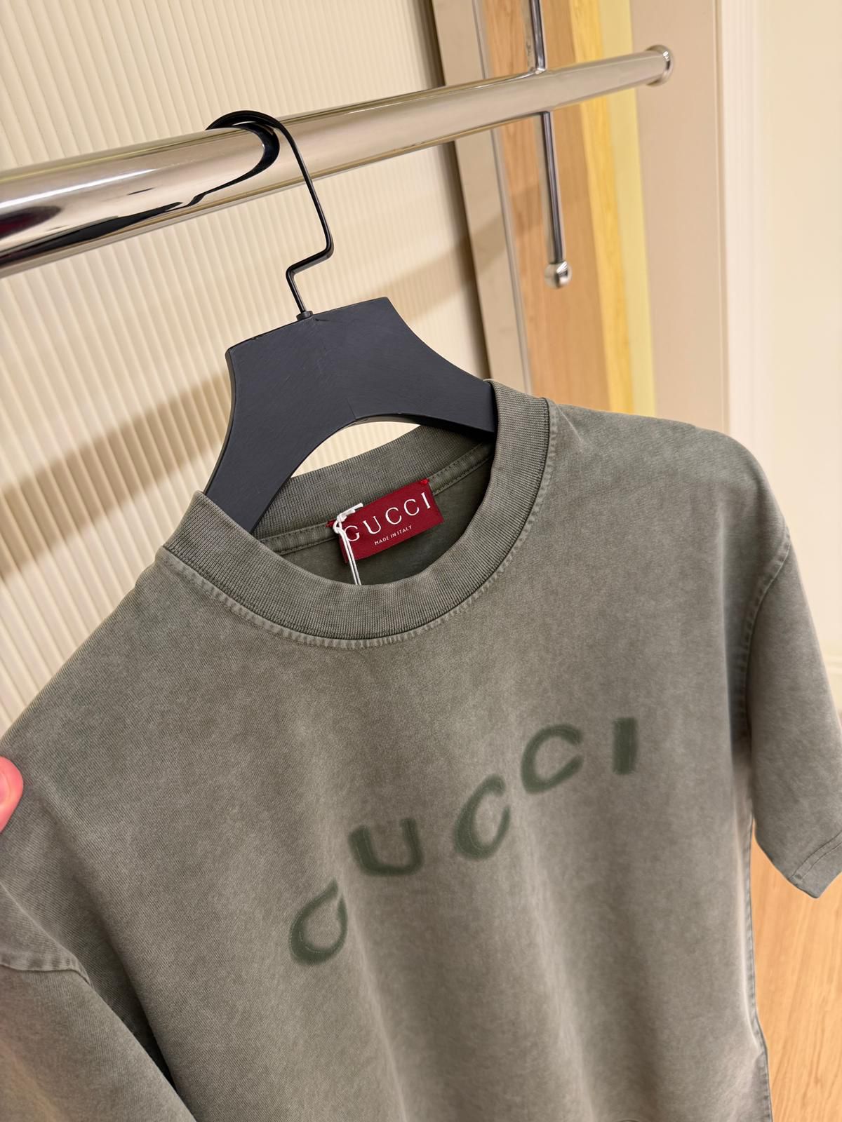 Distressed Logo Green Cotton T-shirt