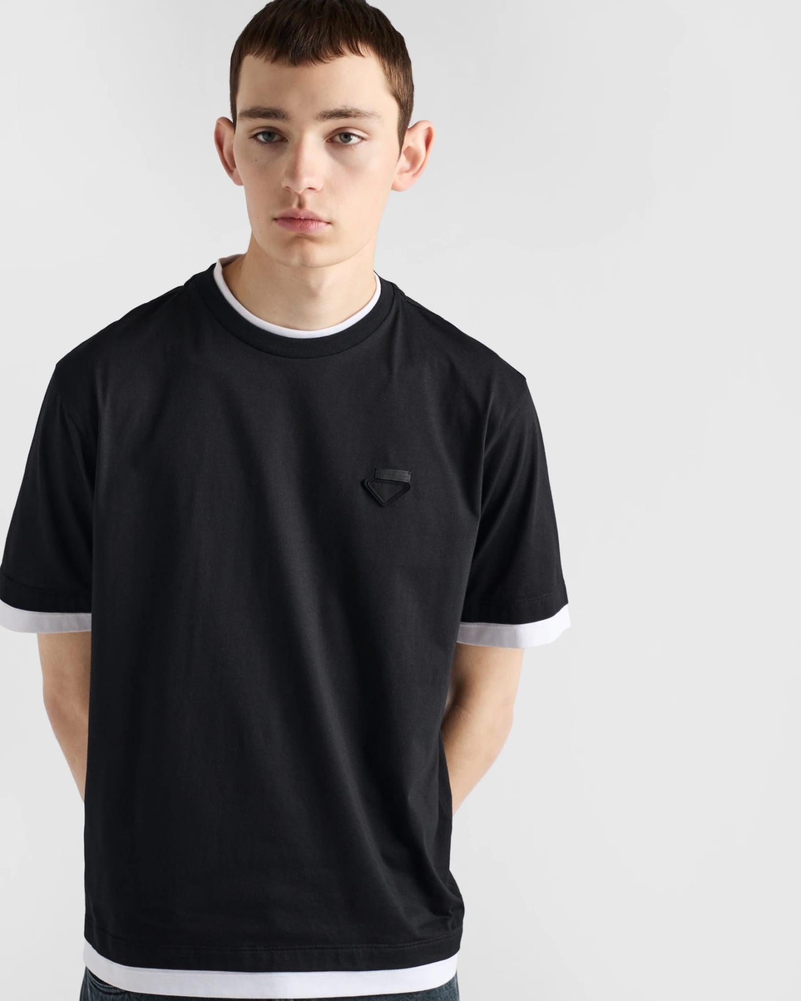 Black And White Layered T-shirt with Triangle Logo