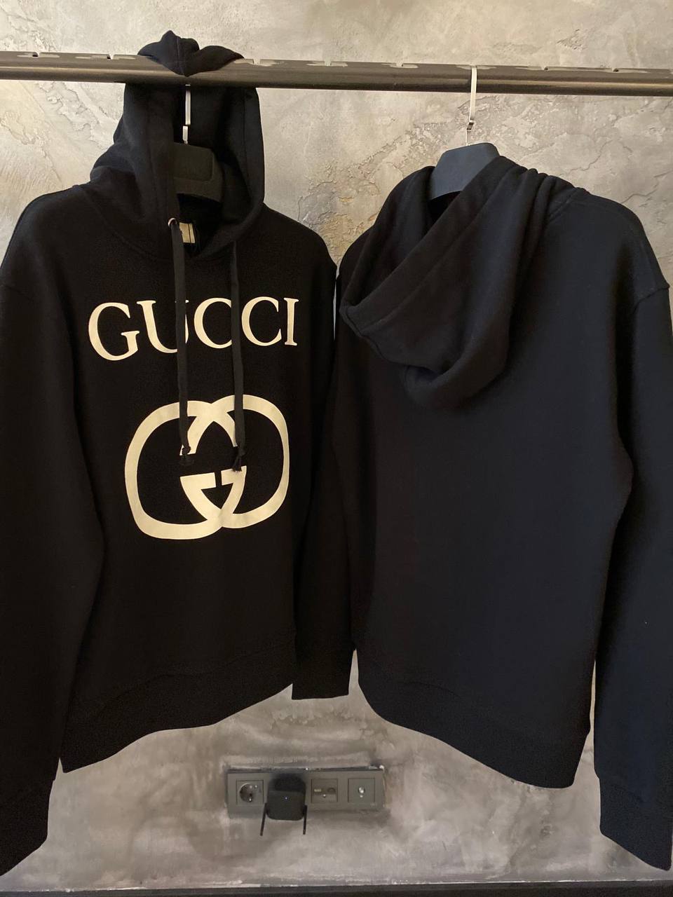 Interlocking G Logo Black Oversized Hoodie
