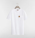 White T-shirt with Pocket and Leather Patch
