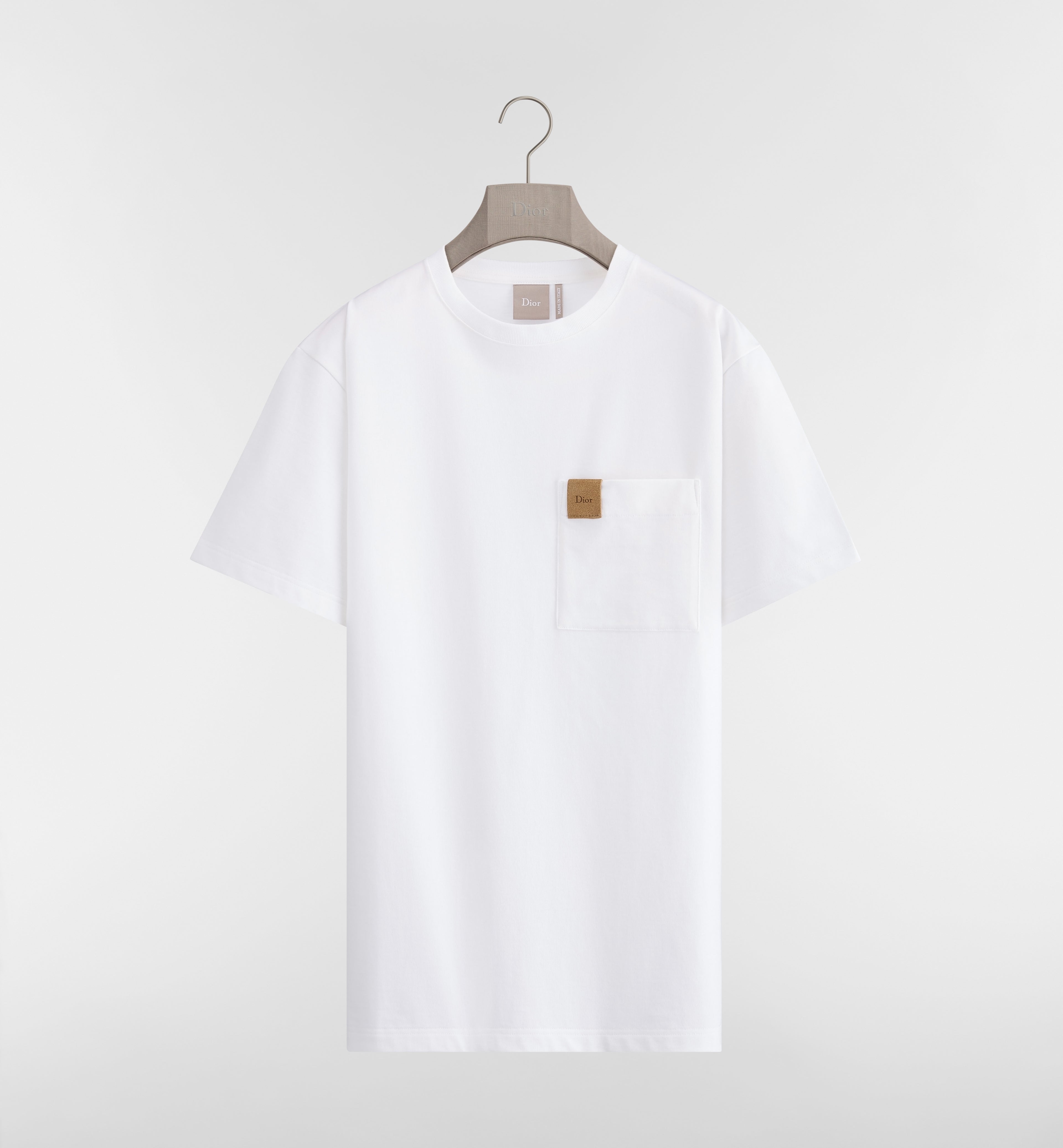 White T-shirt with Pocket and Leather Patch