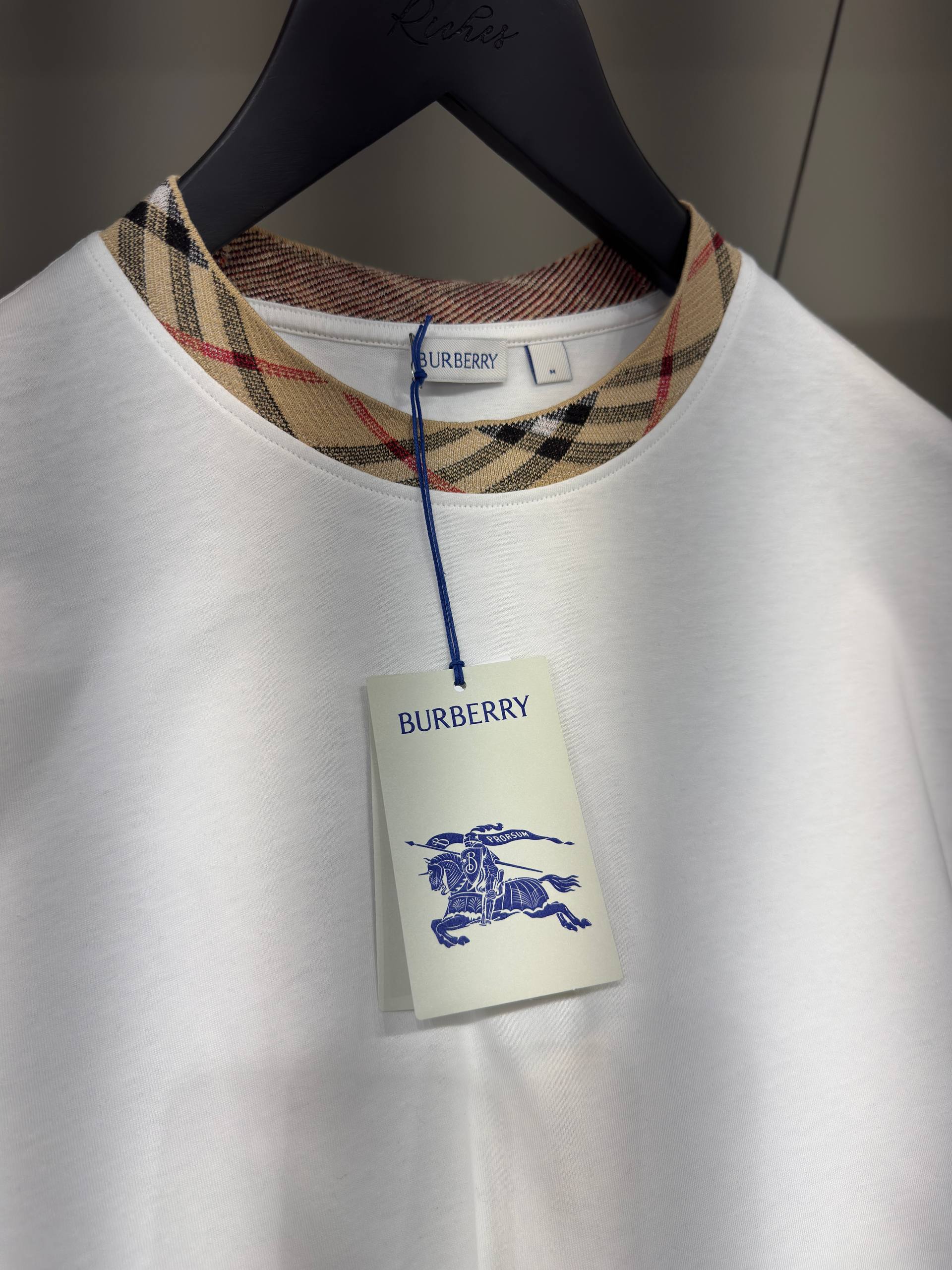 Check Trim White Cotton T-shirt