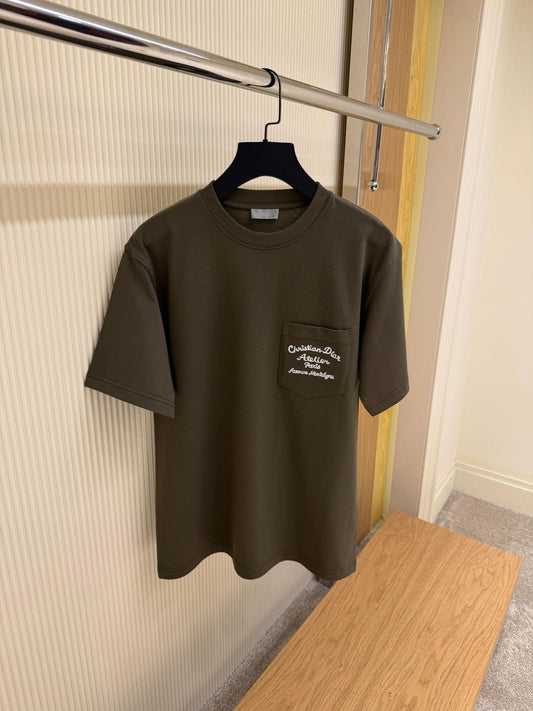 Khaki T-shirt with Logo and Pocket