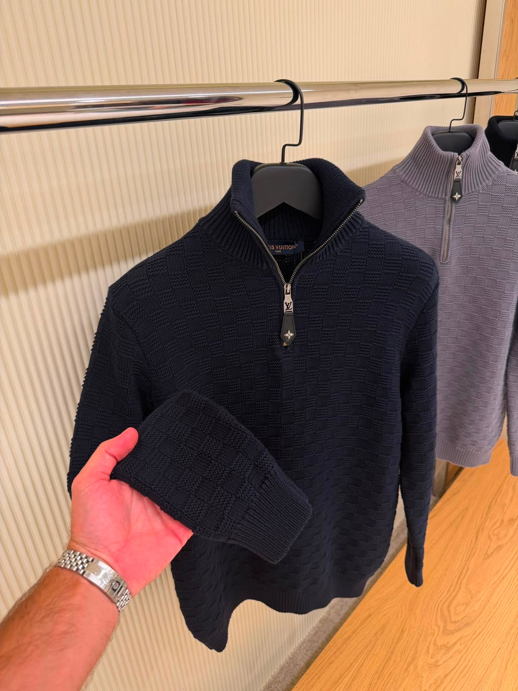 Cashmere-Wool Blend Half-Zip Navy Blue Pullover