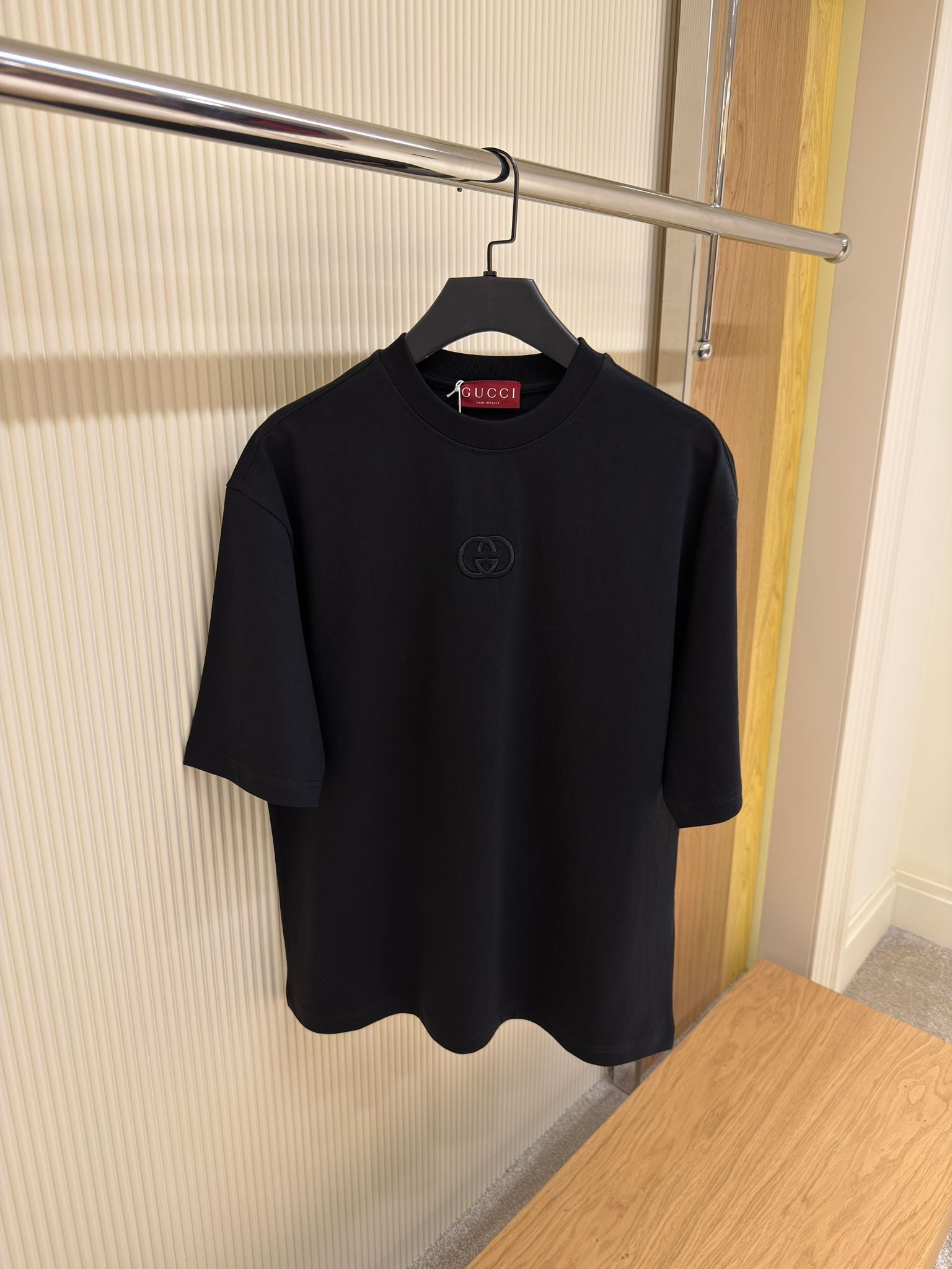 Black Cotton Oversize T-shirt with GG Embroidery