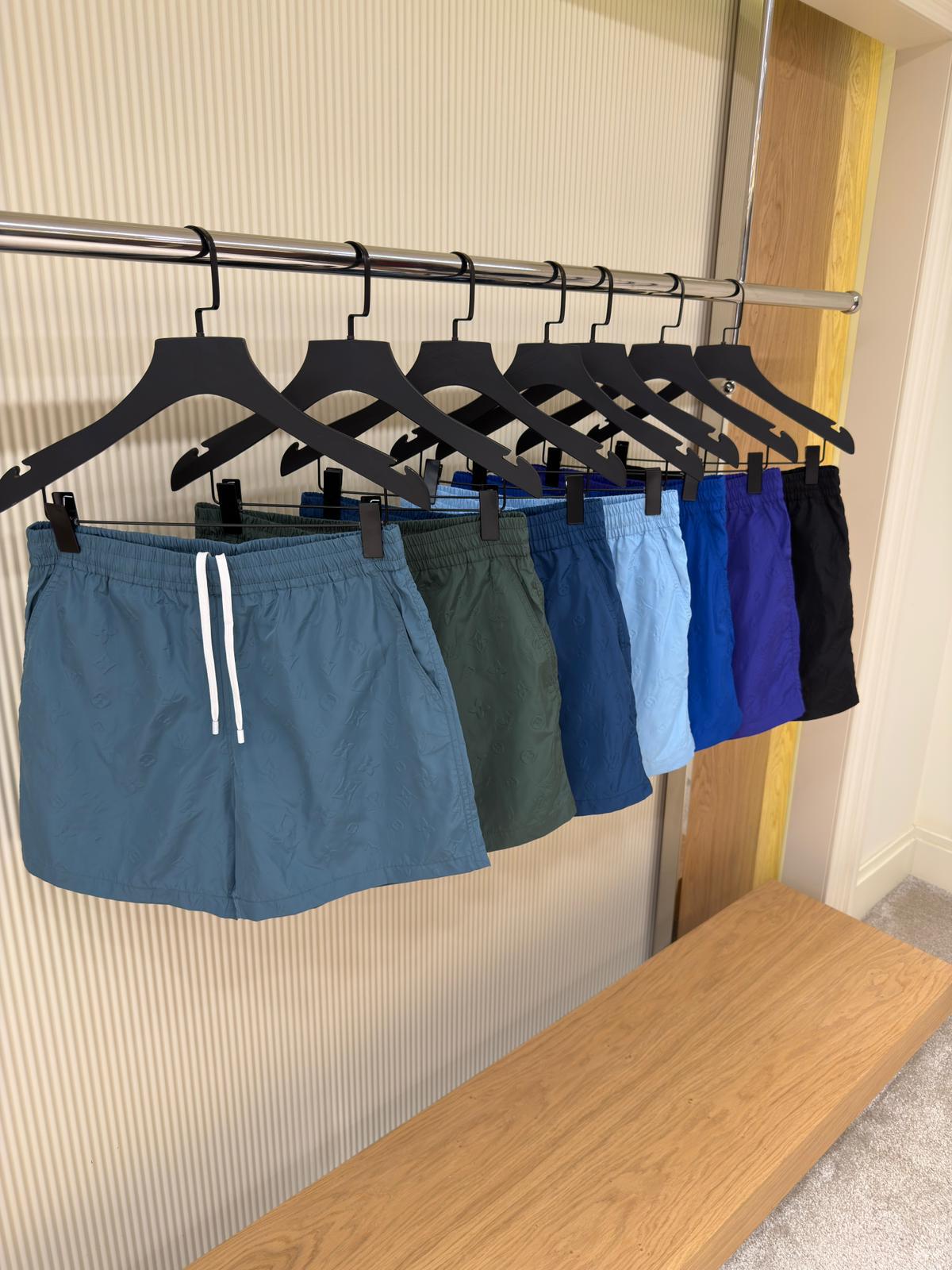 Navy Blue Monogram Elastic Waist Swim Shorts