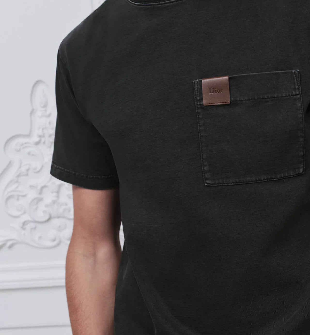 Grey T-shirt with Pocket and Leather Patch