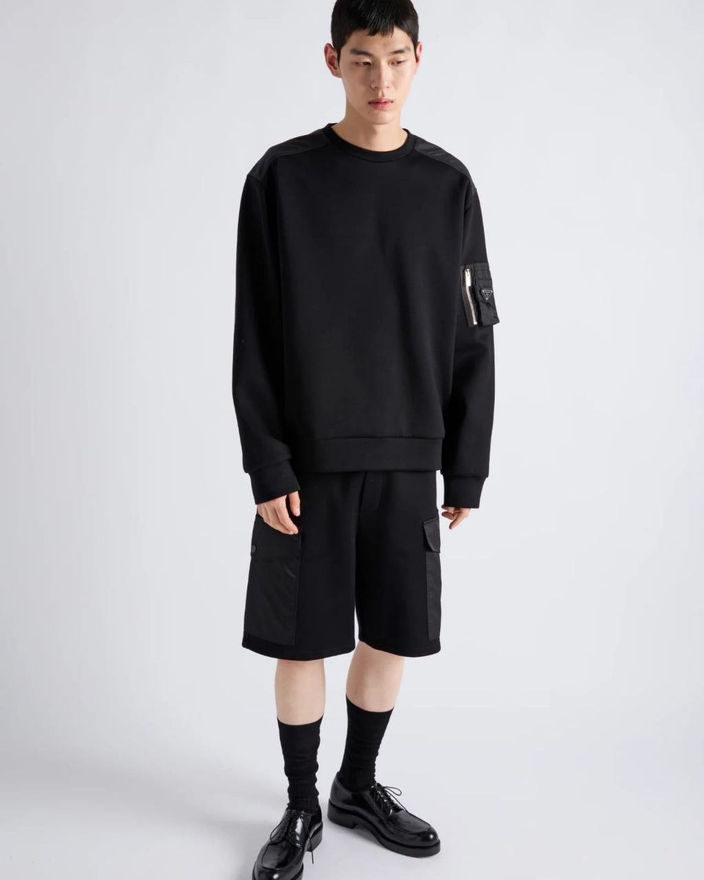 Black Cotton Sweatshirt with Pockets