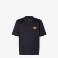 Navy Blue T-shirt with Leather Patch Pocket