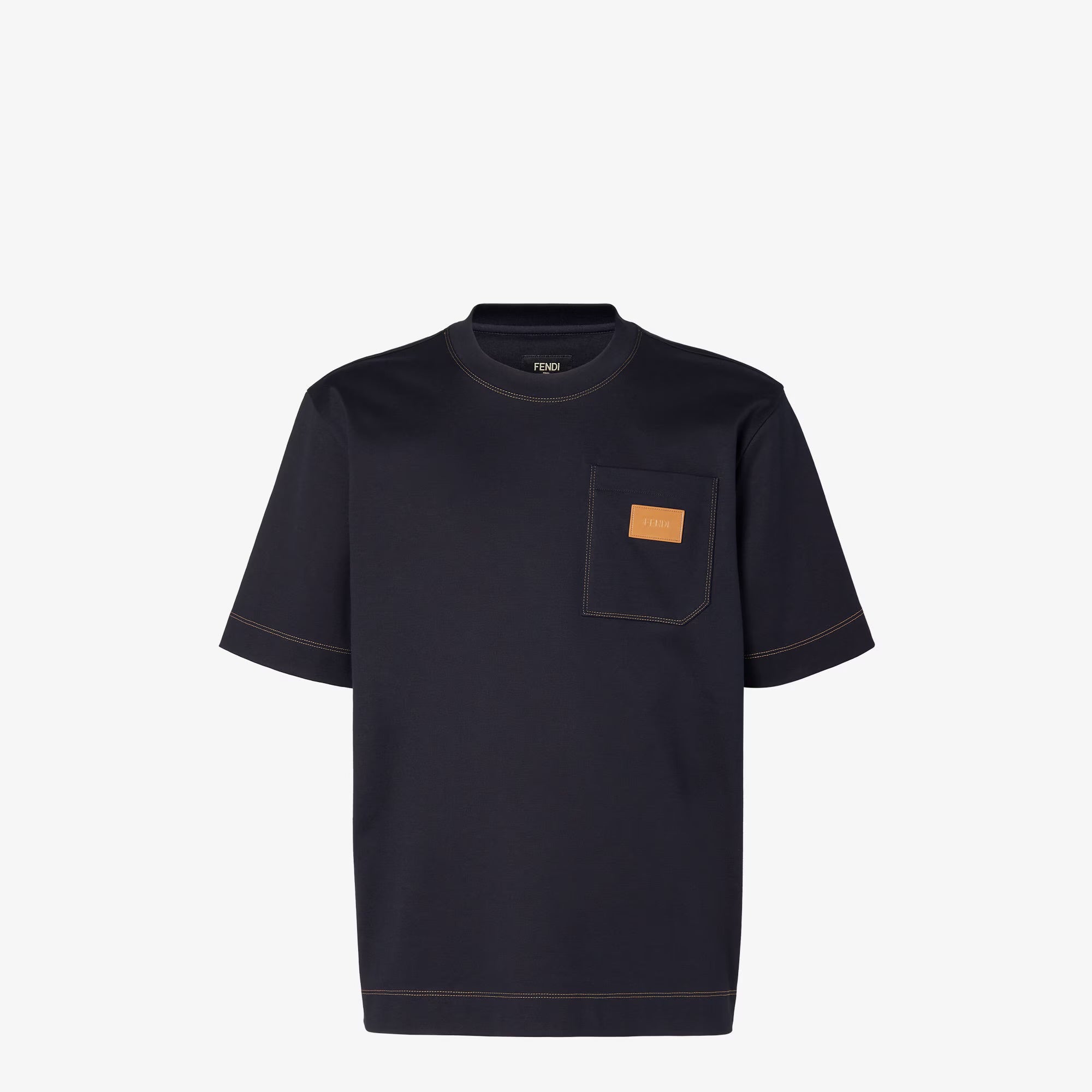 Navy Blue T-shirt with Leather Patch Pocket