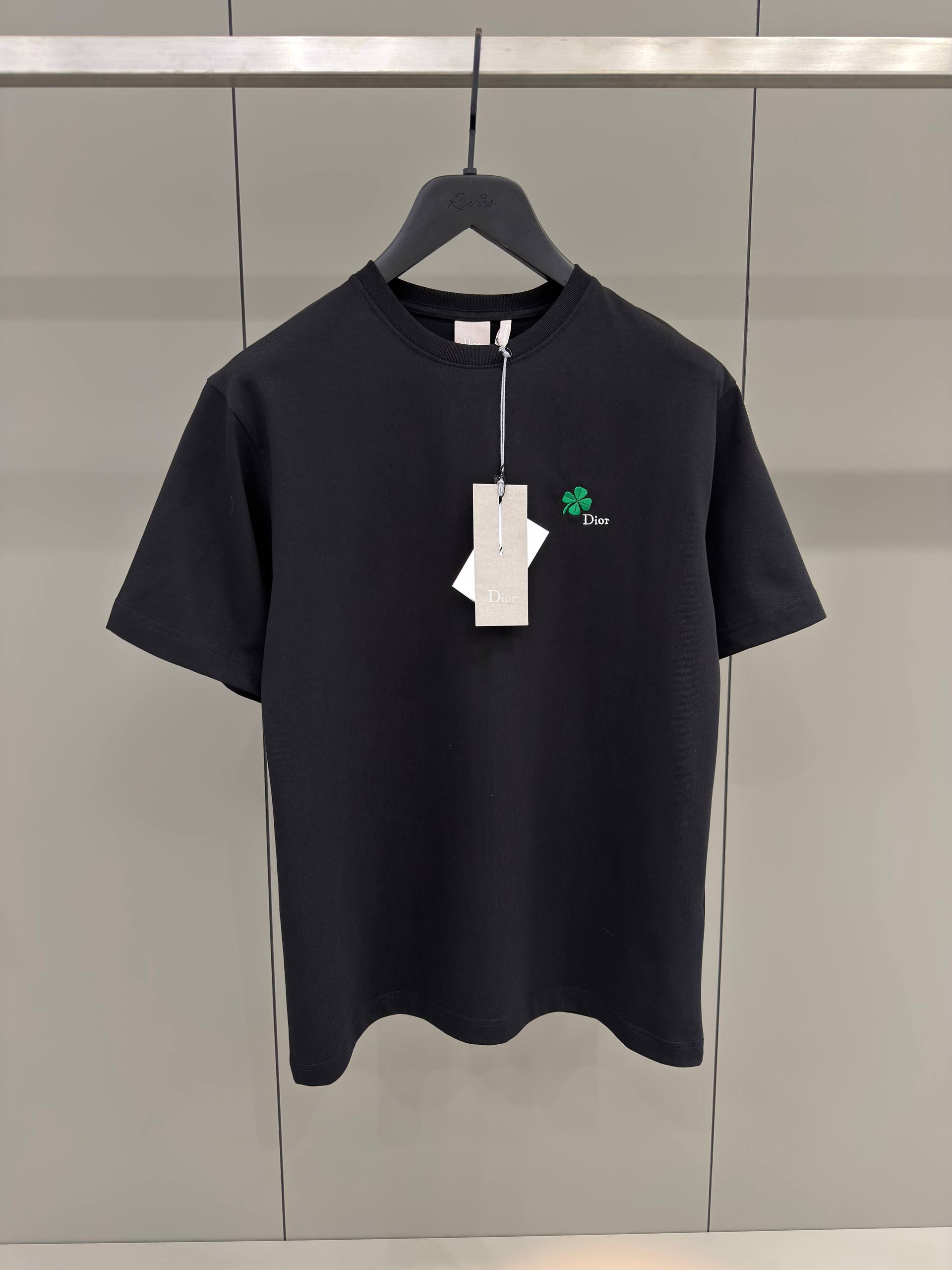 Black T-shirt with Clover Embroidery