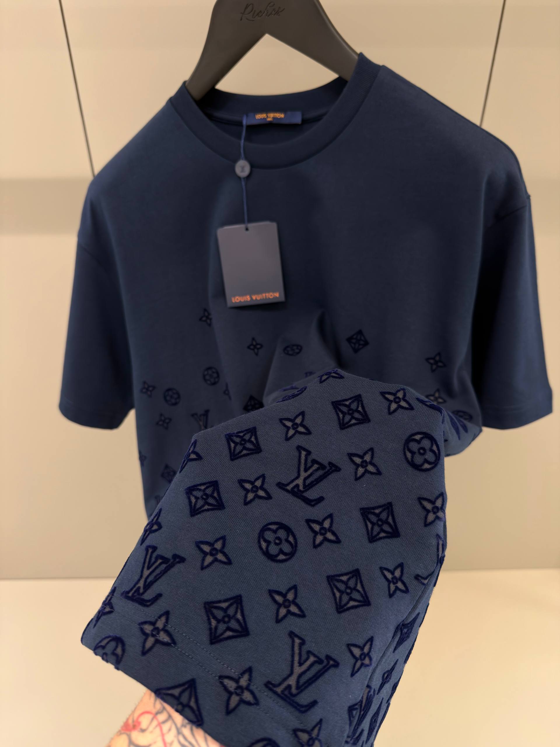 Flock Print Monogram Gradient Navy Blue T-shirt