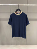 Check Trim Blue Cotton T-shirt