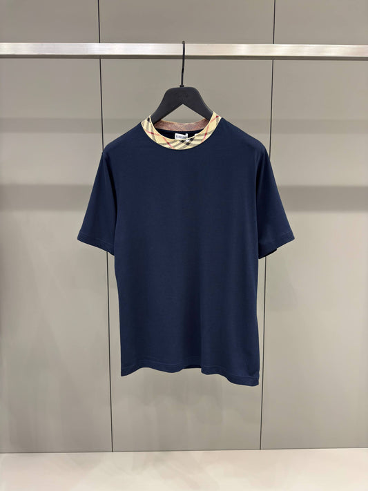 Check Trim Blue Cotton T-shirt