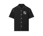 Embroidered Short-sleeved Black Cotton Shirt