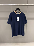 Check Trim Blue Cotton T-shirt