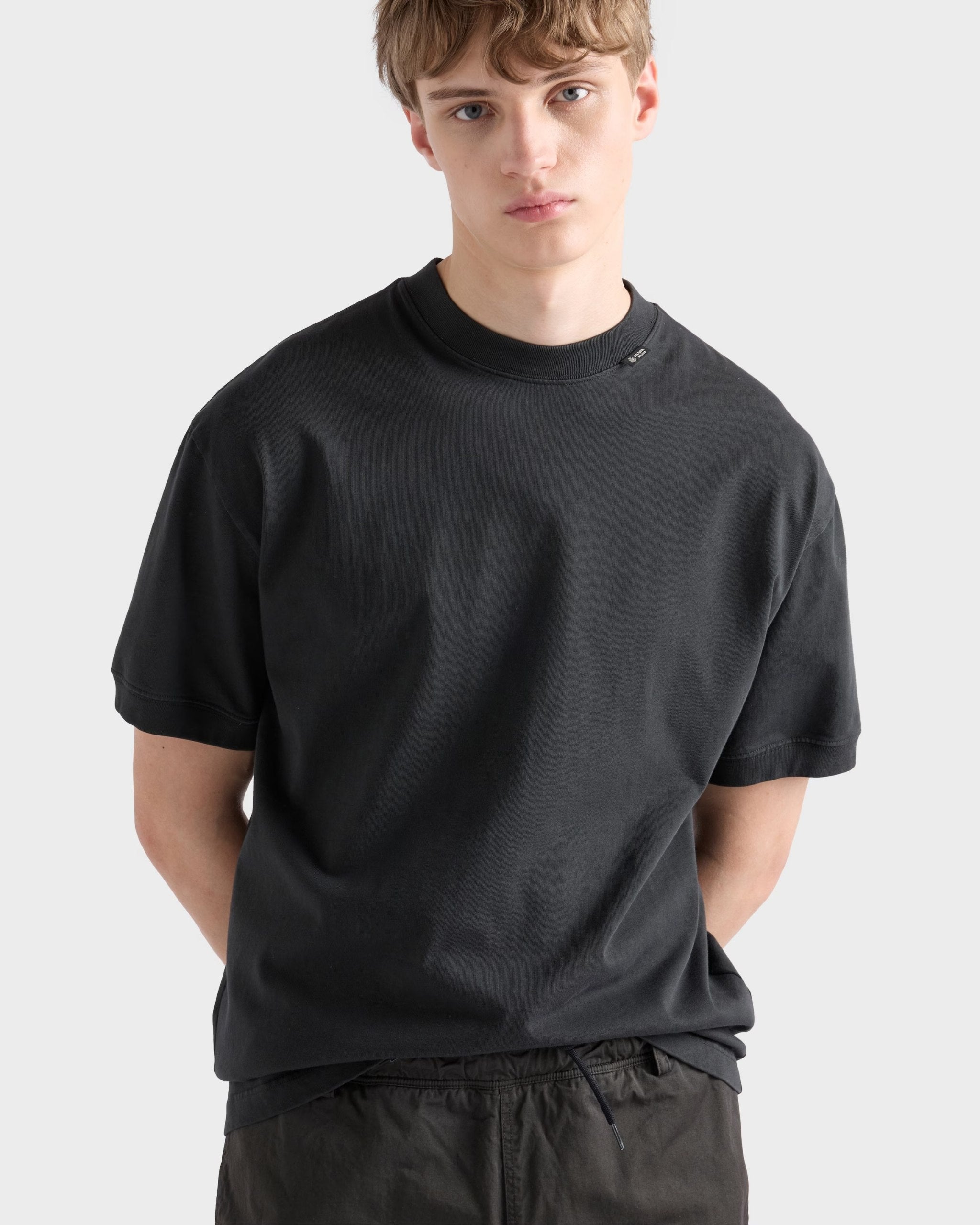 Logo Label Asphalt Gray Cotton T-shirt