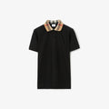 Check Collar Black Cotton Poloshirt