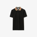 Check Collar Black Cotton Poloshirt
