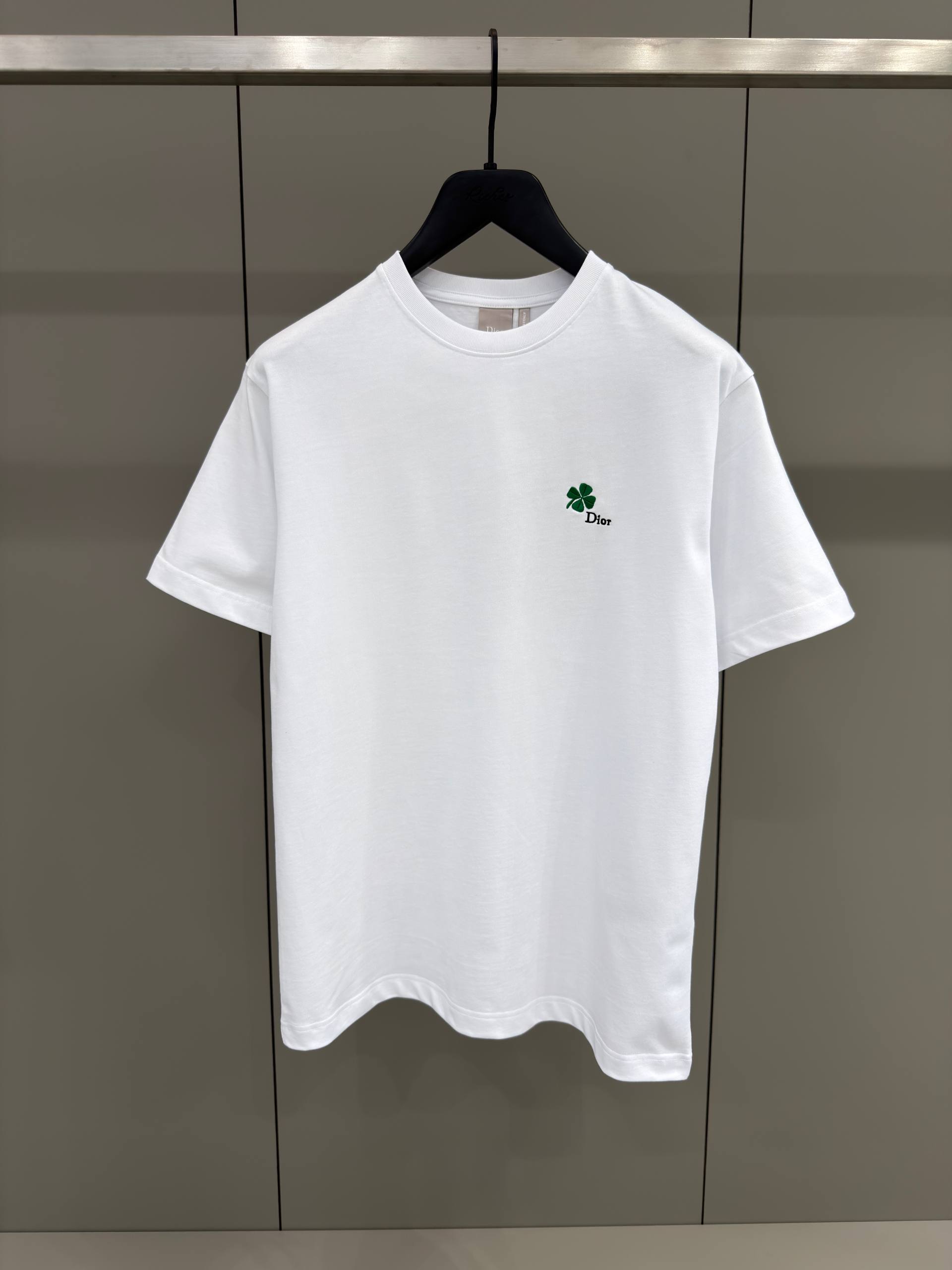 White T-shirt with Clover Embroidery
