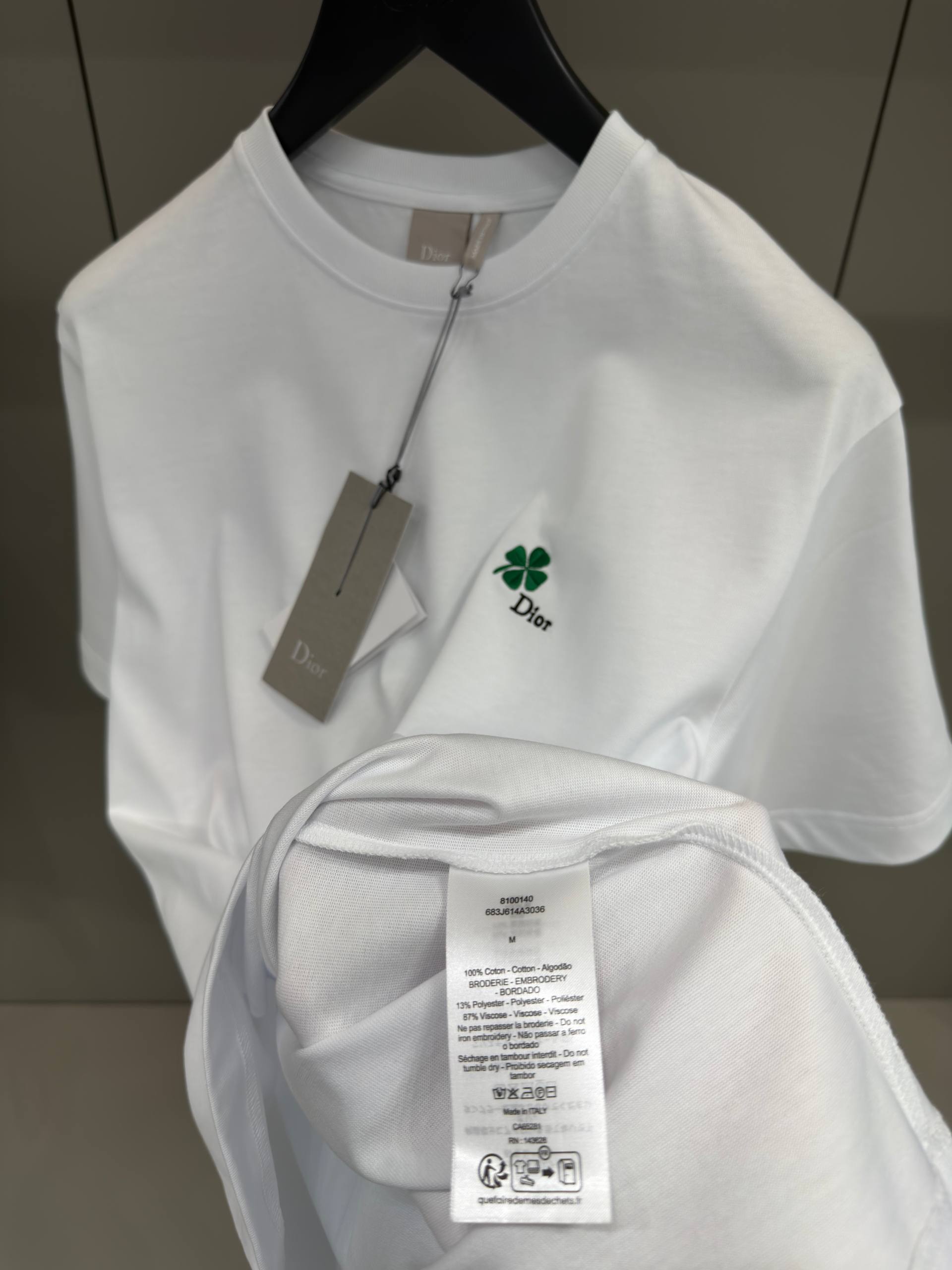 White T-shirt with Clover Embroidery