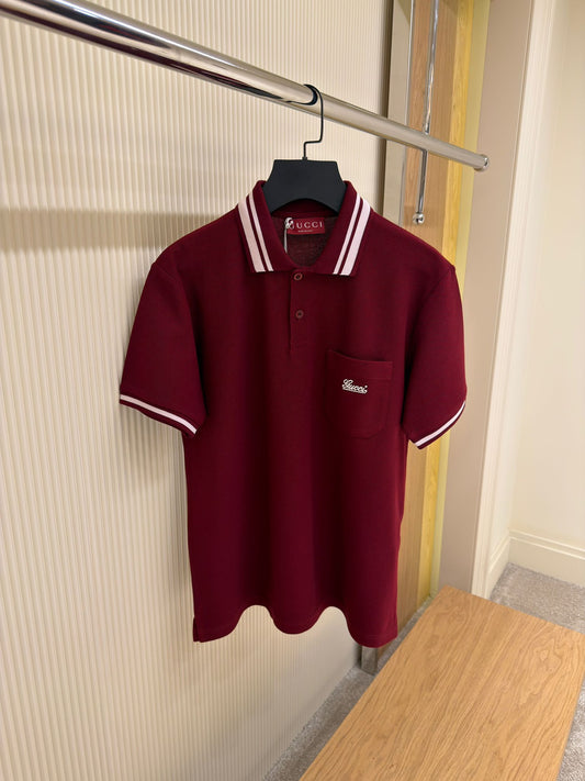 Wine Red Logo-Embroidered Piqué Polo