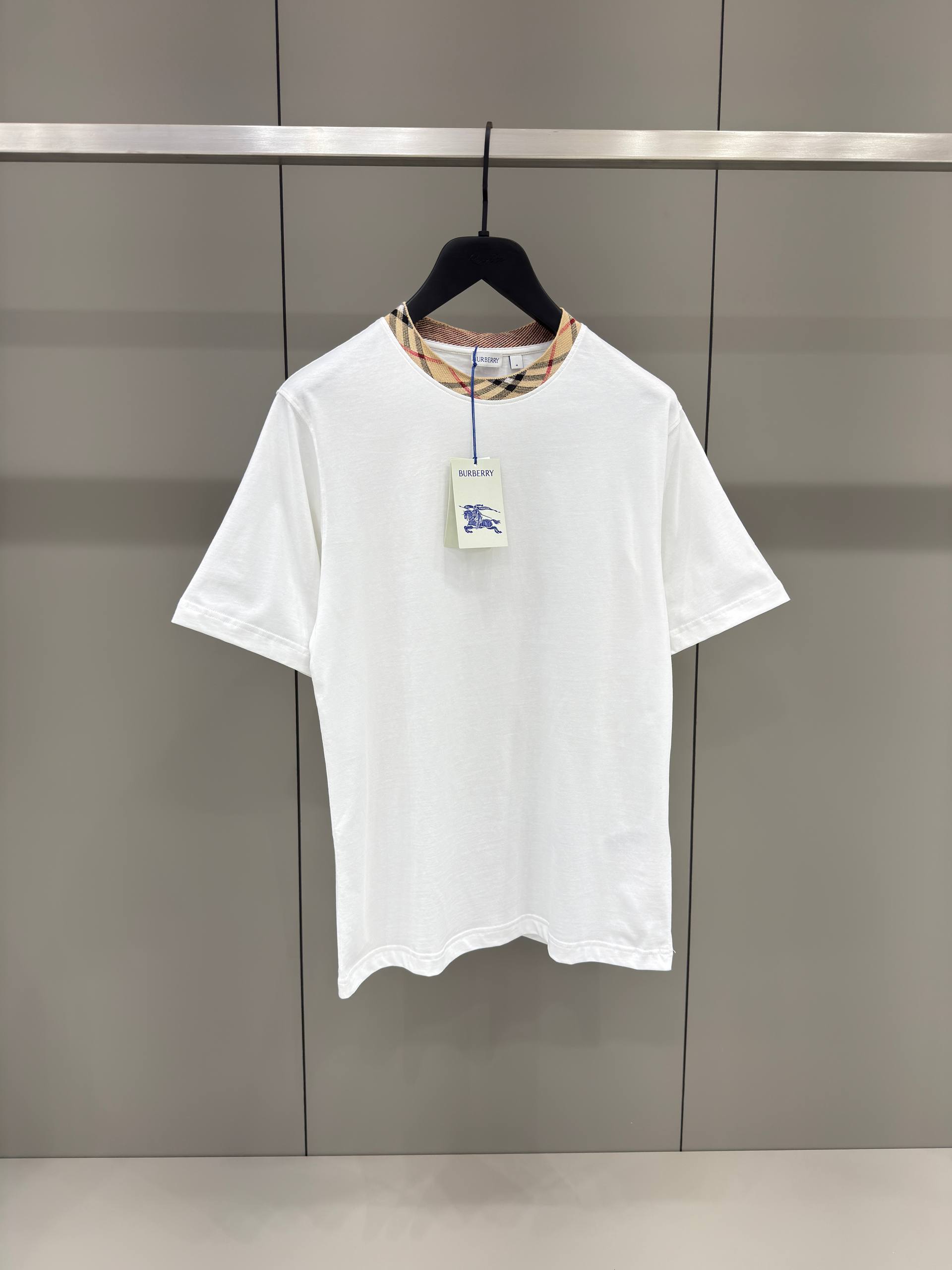 Check Trim White Cotton T-shirt