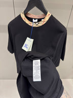 Check Trim Black Cotton T-shirt