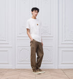 White T-shirt with Pocket and Leather Patch