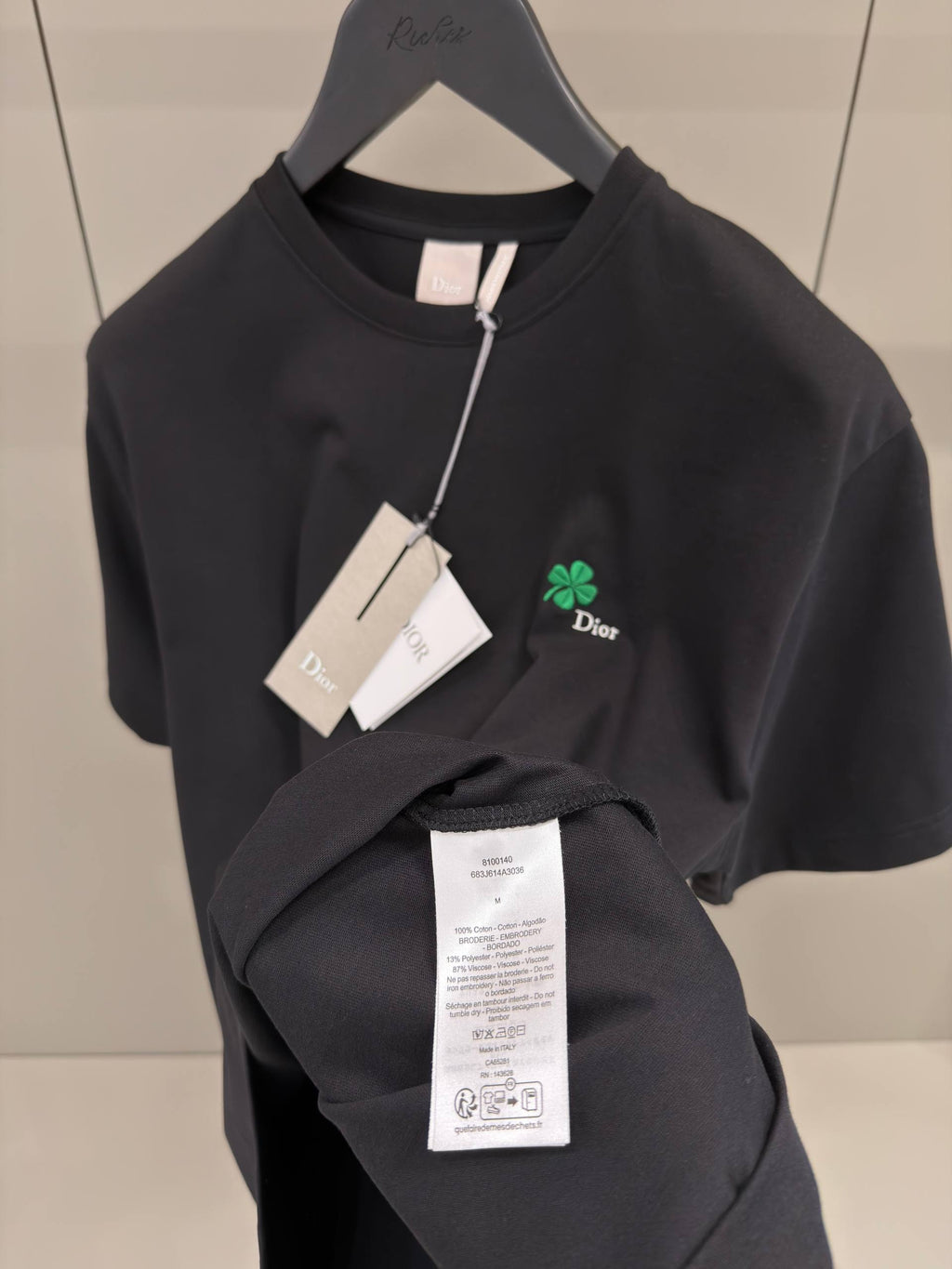 Black T-shirt with Clover Embroidery