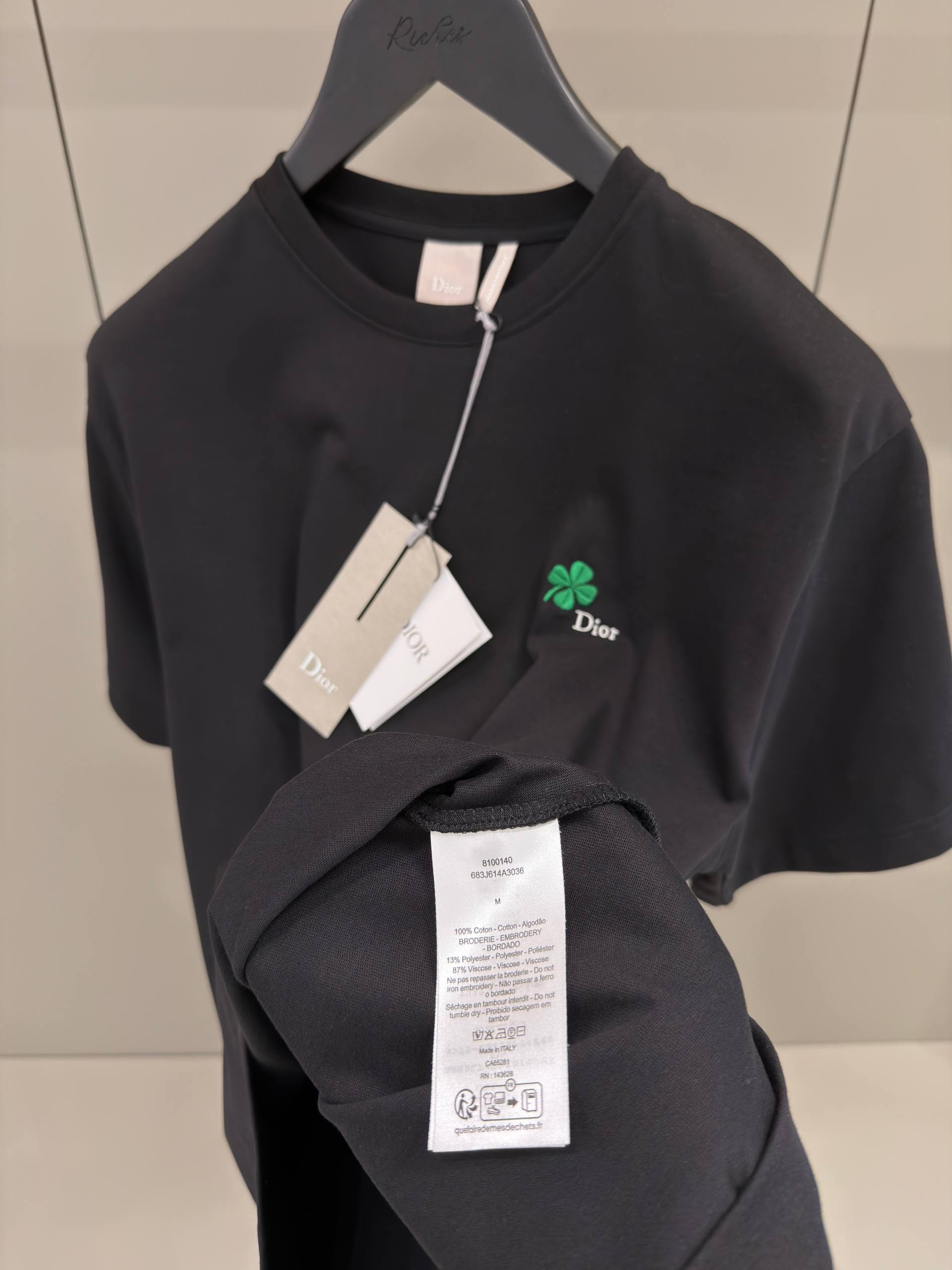 Black T-shirt with Clover Embroidery