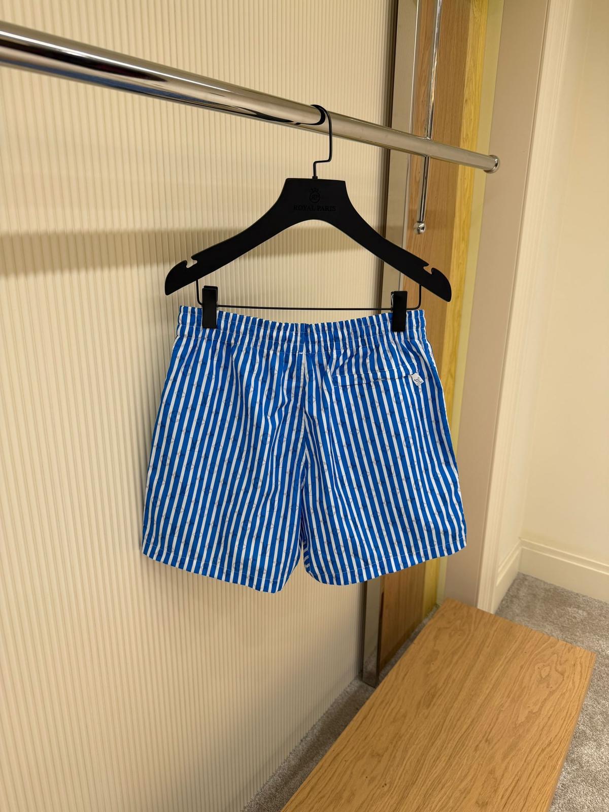 LV Patch Blue and White Stripes Swim Shorts