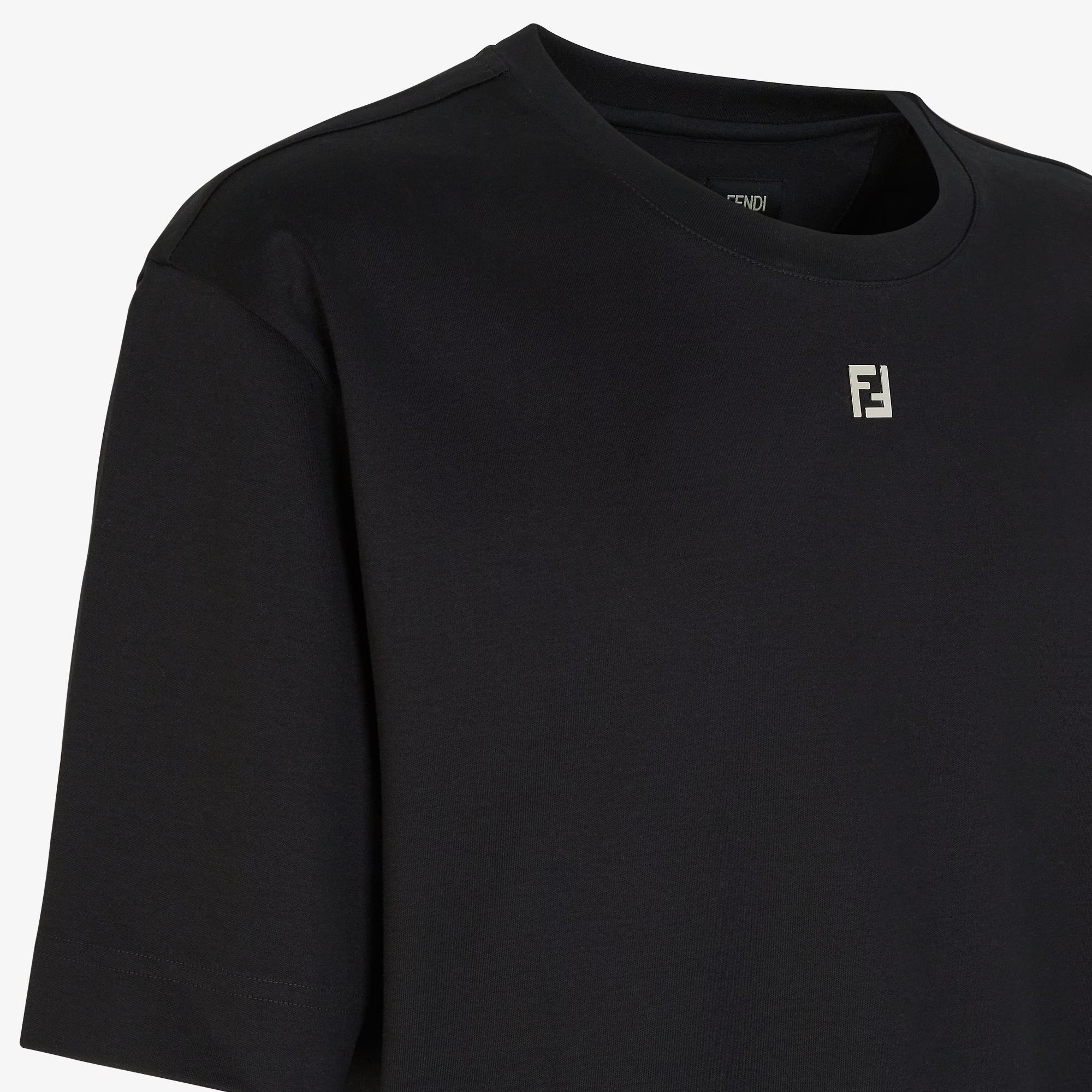 Black Cotton T-shirt with Metal FF Appliqué