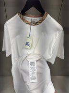 Check Trim White Cotton T-shirt