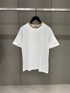 Check Trim White Cotton T-shirt