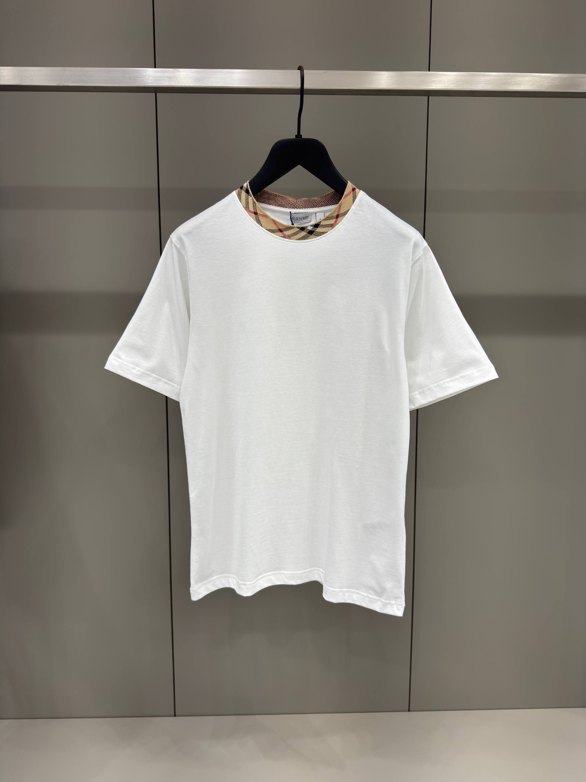 Check Trim White Cotton T-shirt