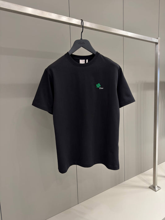 Black T-shirt with Clover Embroidery